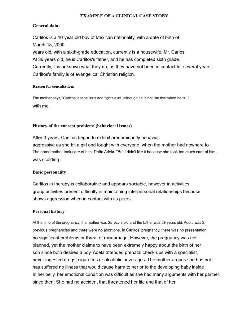 Example Of A Clinical Case History Pdf Childbirth Attitude