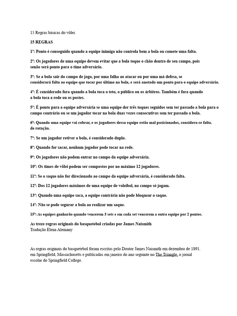 15 Regras Básicas Do Vôlei | PDF | Voleibol