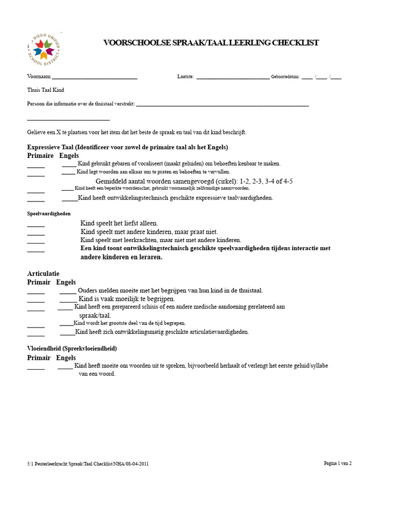 Voorleesleraar Checklist | PDF