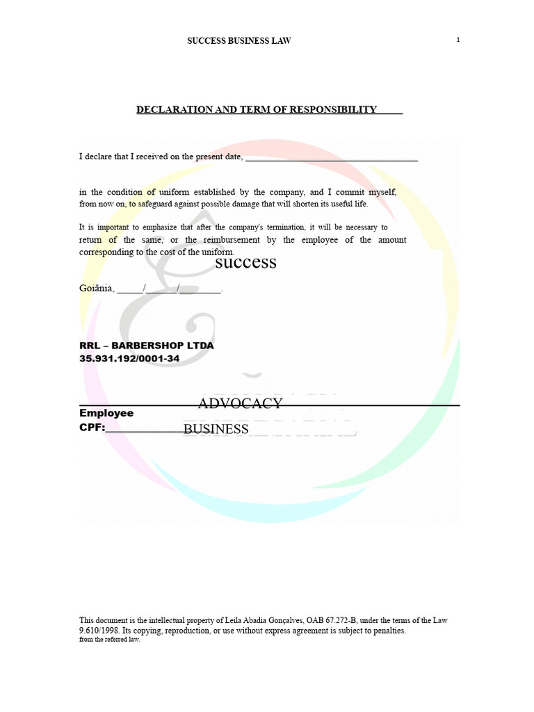 Uniform Responsibility Declaration Form | PDF