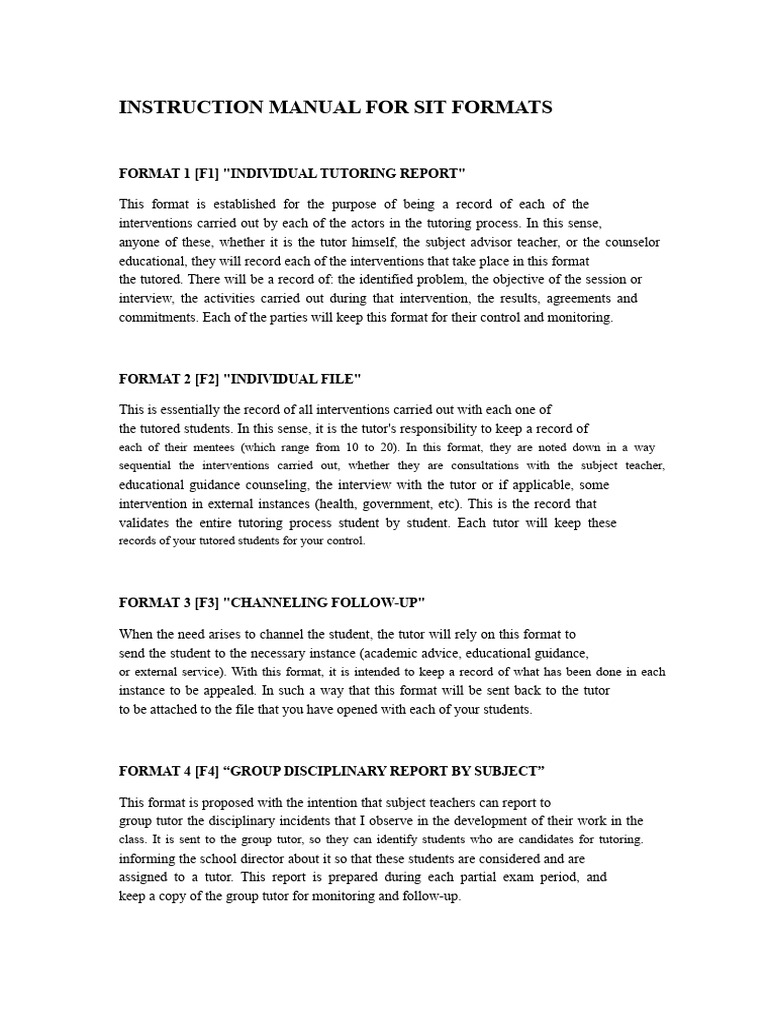Comprehensive Tutoring Formats Manual | PDF