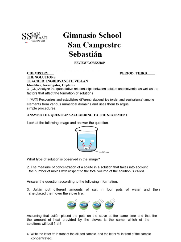 CHEMISTRY REVIEW WORKSHOP 3rd PERIOD 9th GRADE | PDF | Solubility | Perfume