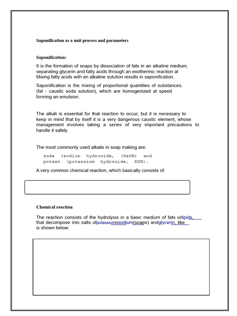Saponification Process and Key Parameters | PDF | Sodium Hydroxide | Soap