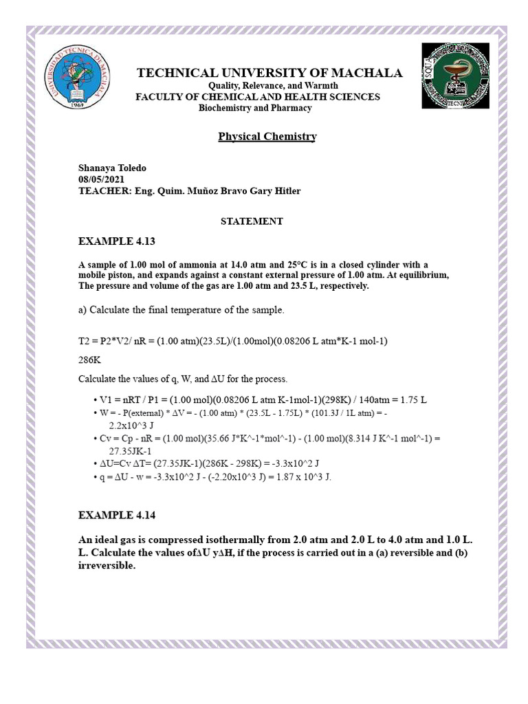 Resolution of Exercises Unit 4 - Enthalpy - Part 1 | PDF | Gases ...