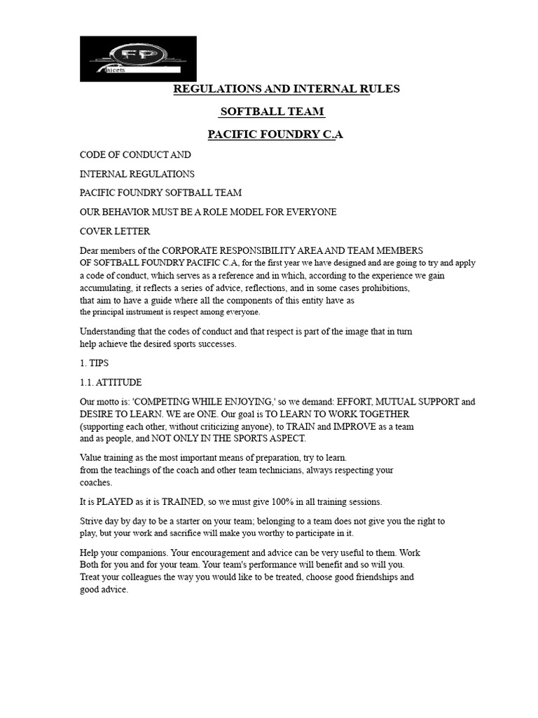 Regulations and Internal Rules of The Softball Team 2022 | PDF
