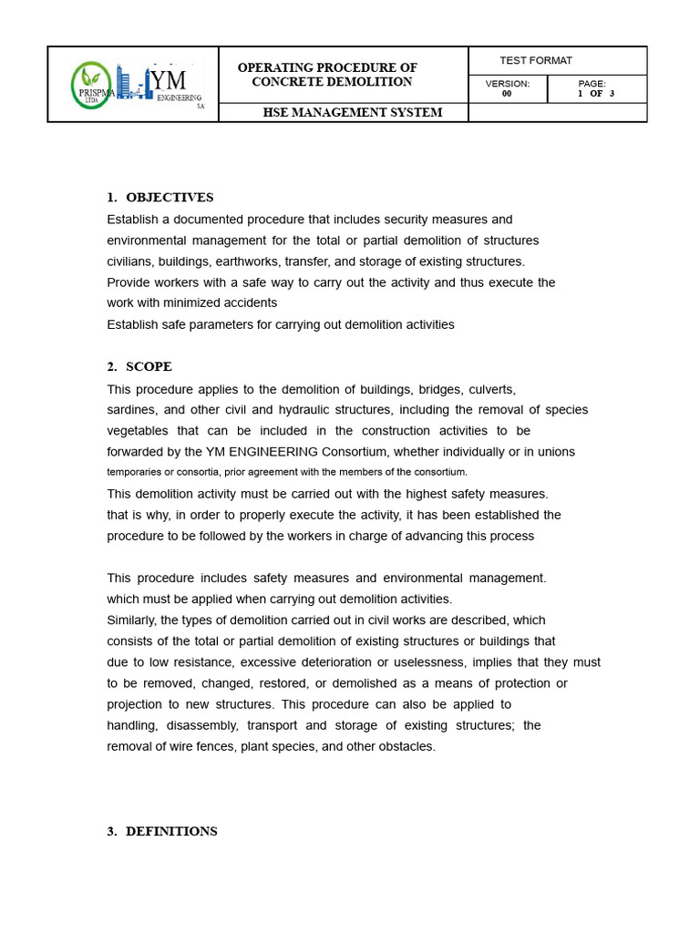 Safe Demolition Procedure | PDF | Demolition | Concrete