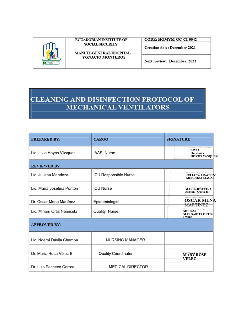 Ventilator Cleaning Protocol HGMYM | PDF | Disinfectant | Sterilization ...