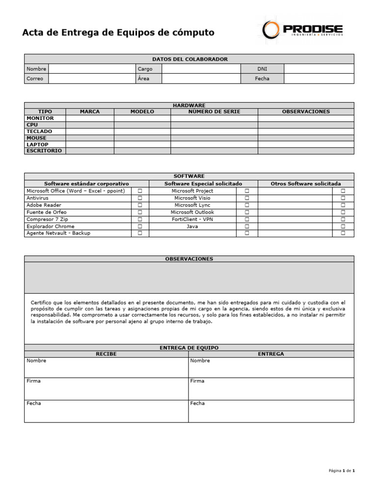 Acta de Entrega de Equipos de Computo | PDF | Microsoft | Informática