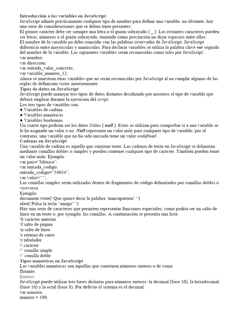 Variables y tipos de datos en JavaScript | PDF | Decimal | Variable ...