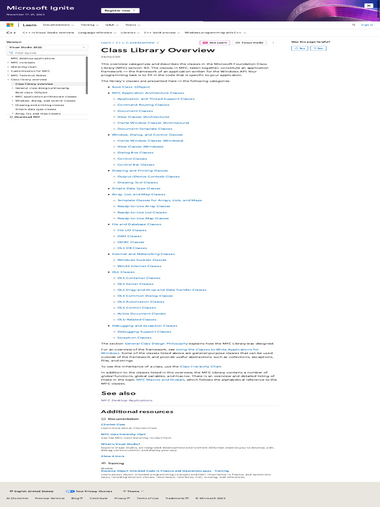 MFC Class Library Overview Guide | PDF | Class (Computer Programming ...