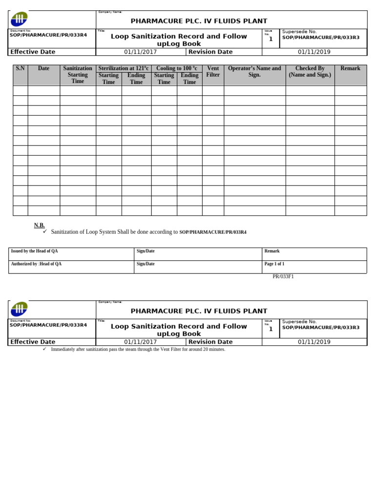 F1 Sanitization Record and Follow Up Log Book | PDF | Energy Technology