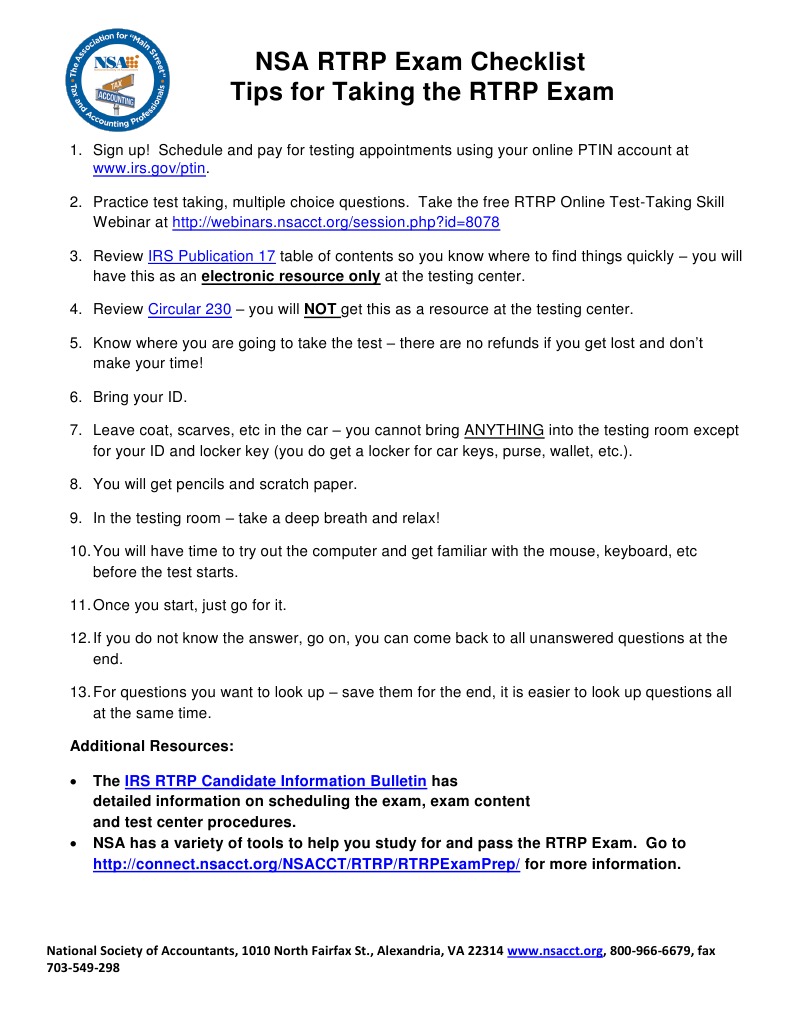 RTRP Exam Preparation Checklist | PDF | Test (Assessment) | Business
