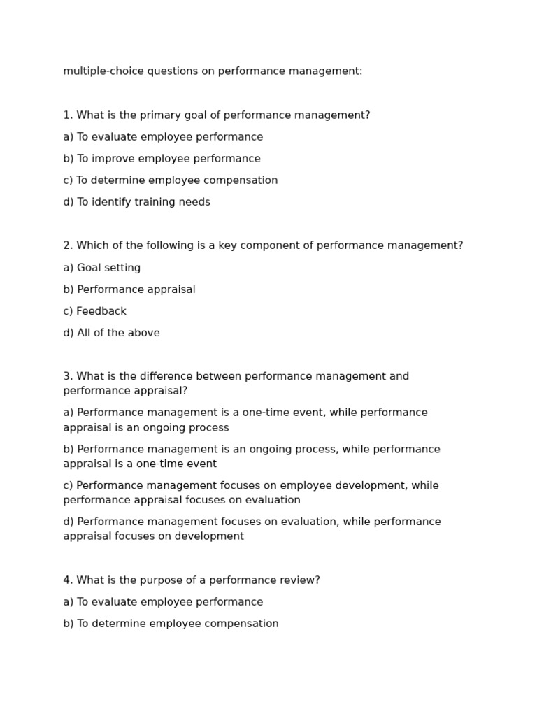 Performance Management Quiz Questions | PDF | Performance Appraisal ...