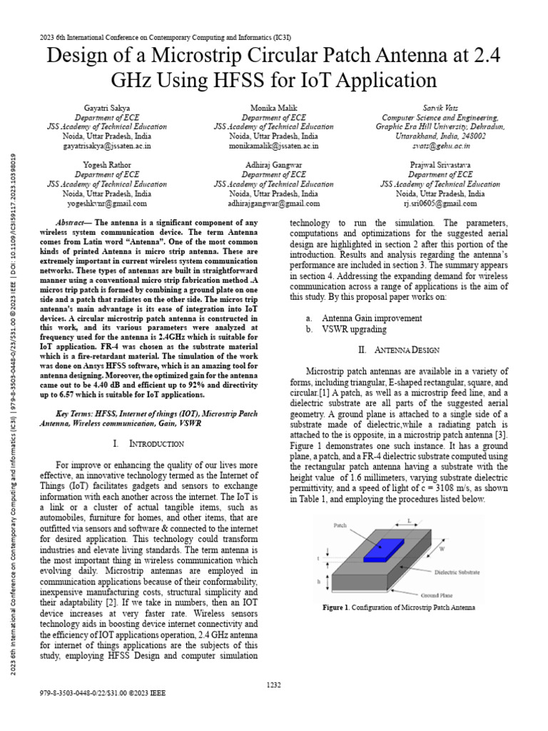 Microstrip Circular Patch Antenna for IoT | PDF | Antenna (Radio ...