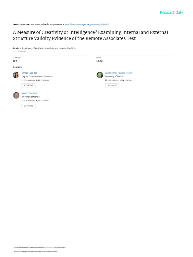 Validity of the Remote Associates Test | PDF | Validity (Statistics ...