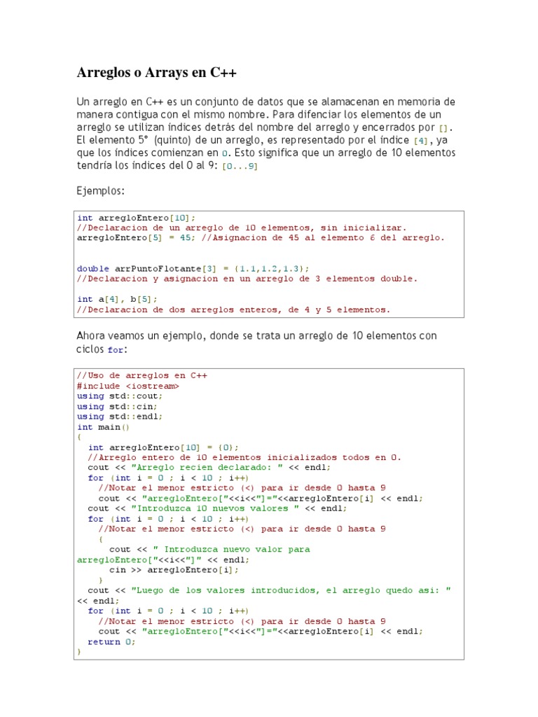 Arreglos en C++: Definición y Ejemplos | PDF