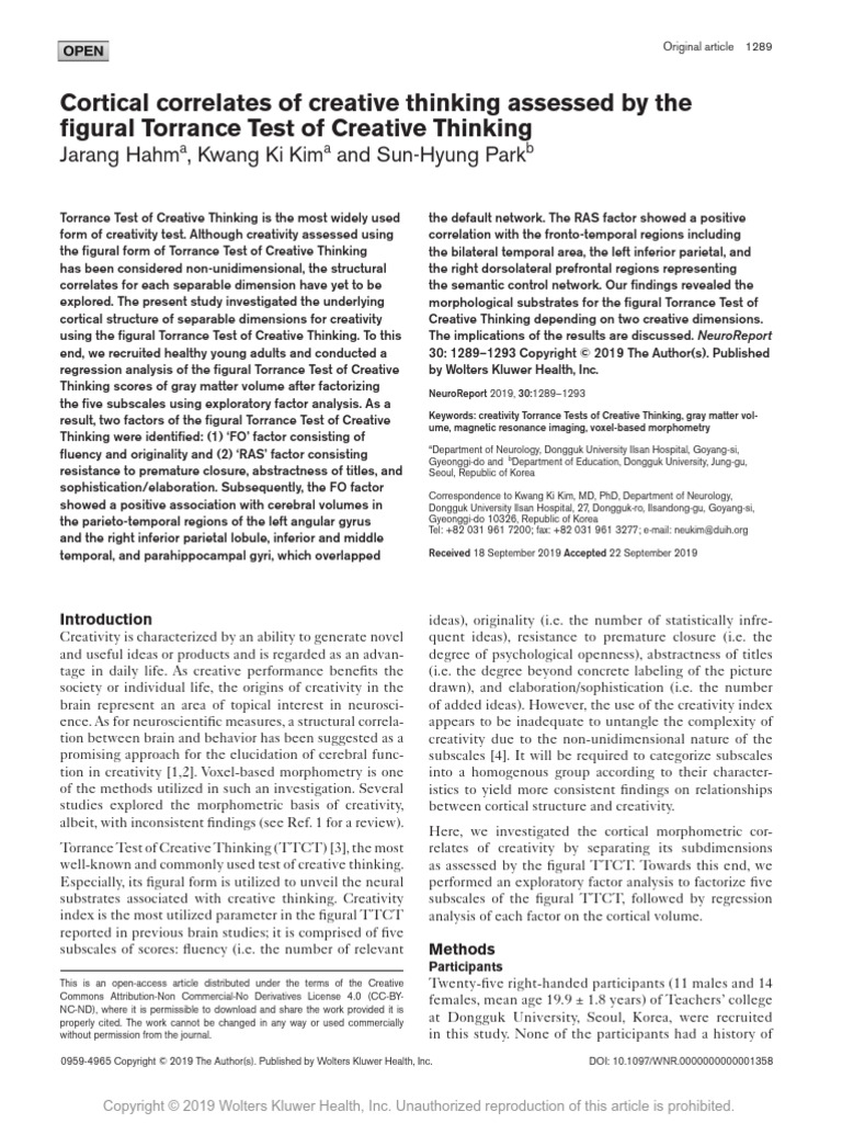 Cortical Structures in Creative Thinking | PDF | Creativity | Factor ...
