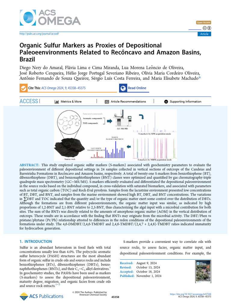 Organic Sulfur Markers in Paleoenvironment Analysis | PDF | Chemistry ...