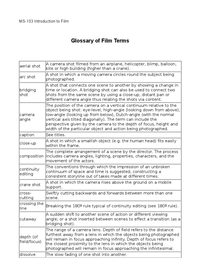 Glossary of Film Terms PDF Camera Perspective (Graphical)