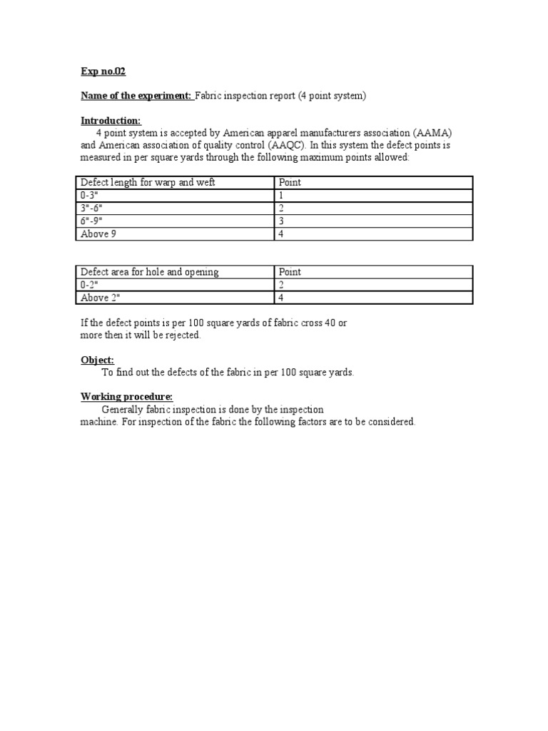 Fabric Inspection: 4 Point System | PDF
