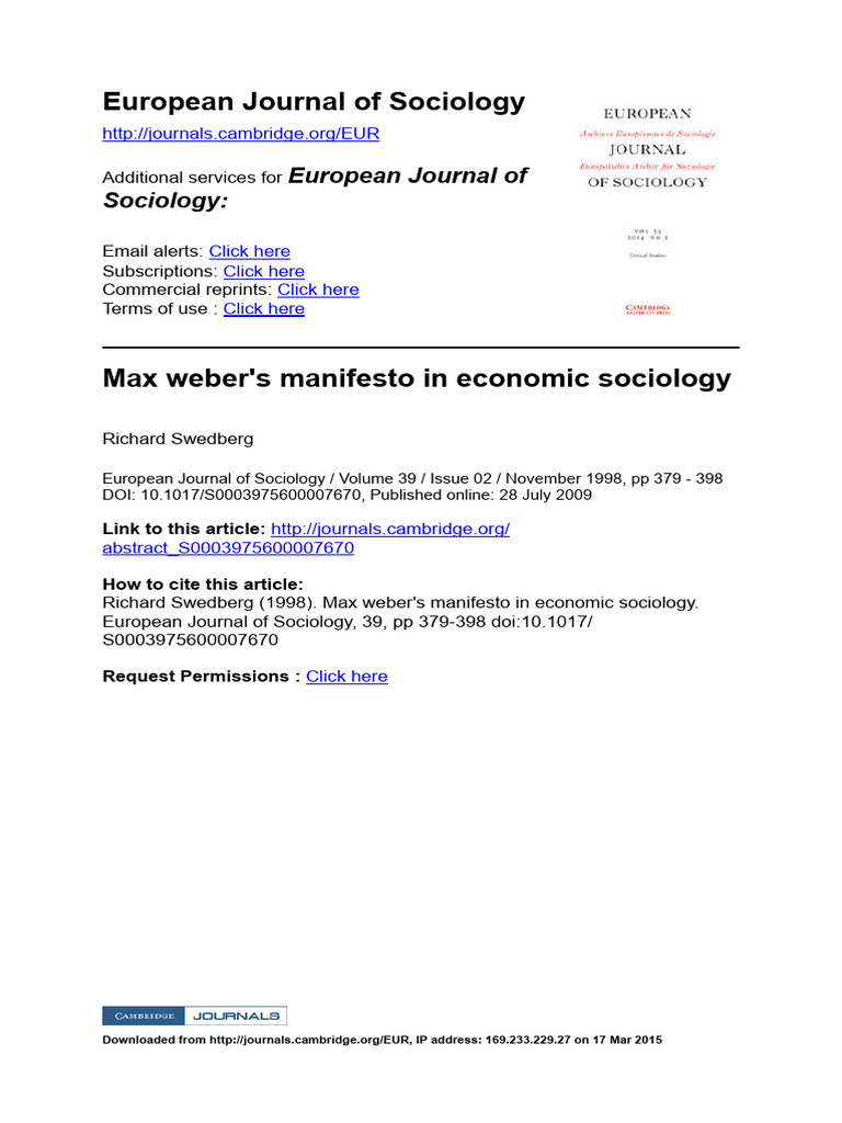 Max Weber's Economic Sociology Insights | PDF | Max Weber | Market ...