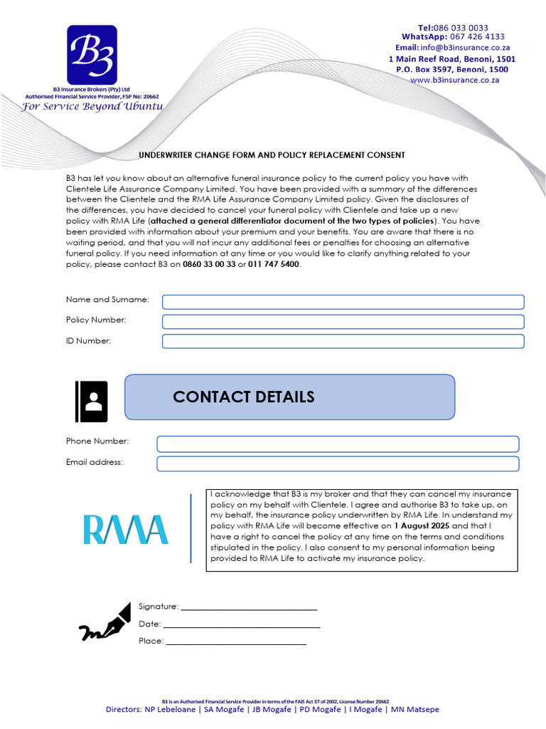 Funeral Policy Replacement Consent Form | PDF