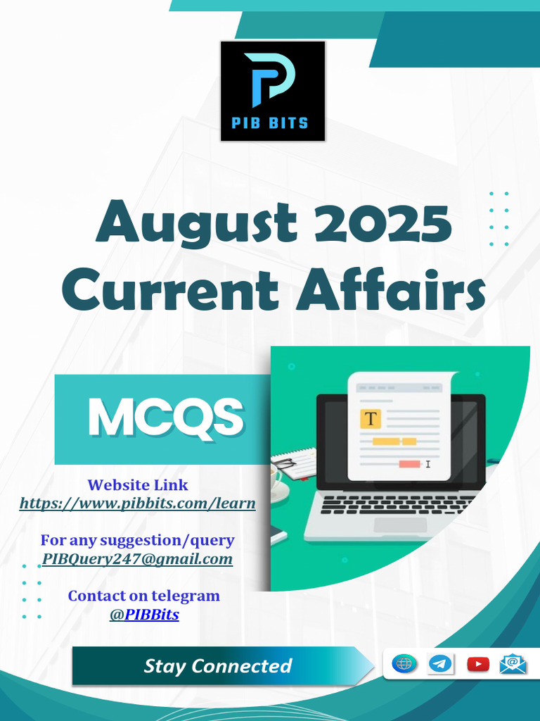 August 2025 Current Affairs MCQs | PDF | Economy Of India | Government ...
