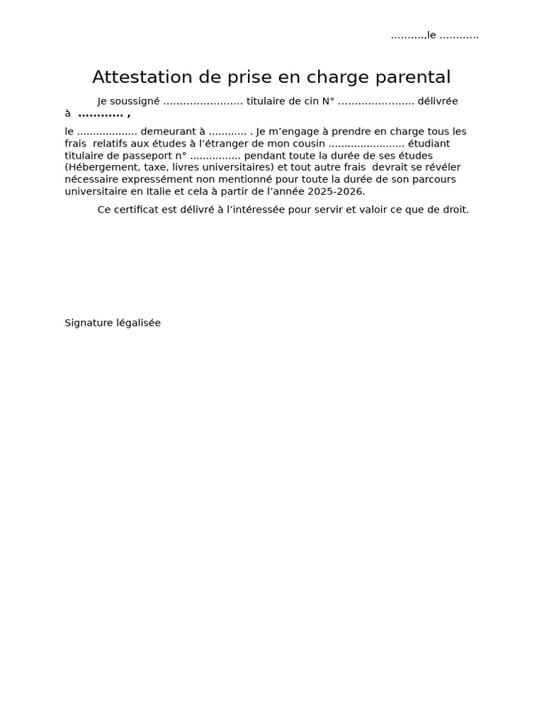 Attestation de prise en charge étudiant | PDF