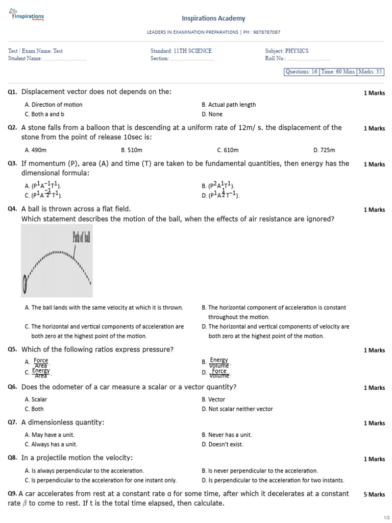 Physics Exam Preparation for 11th Grade | PDF | Acceleration | Velocity