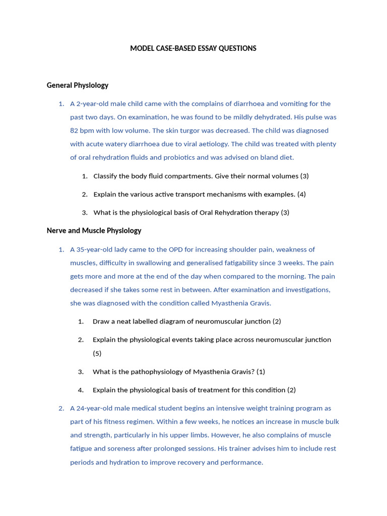 Case-Based Questions in Physiology | PDF | Medical Specialties | Physiology