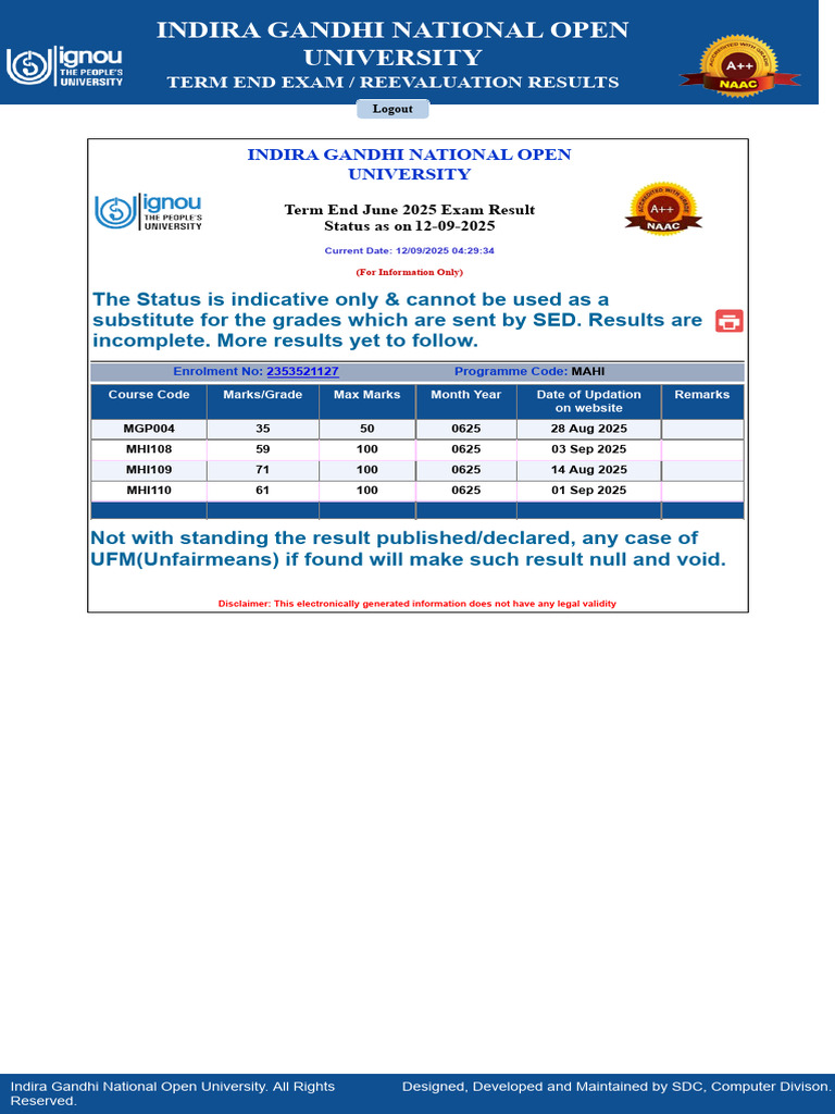 IGNOU Grade Card | PDF