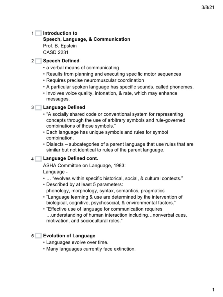 Understanding Speech and Language Basics | PDF | Word | Human Communication