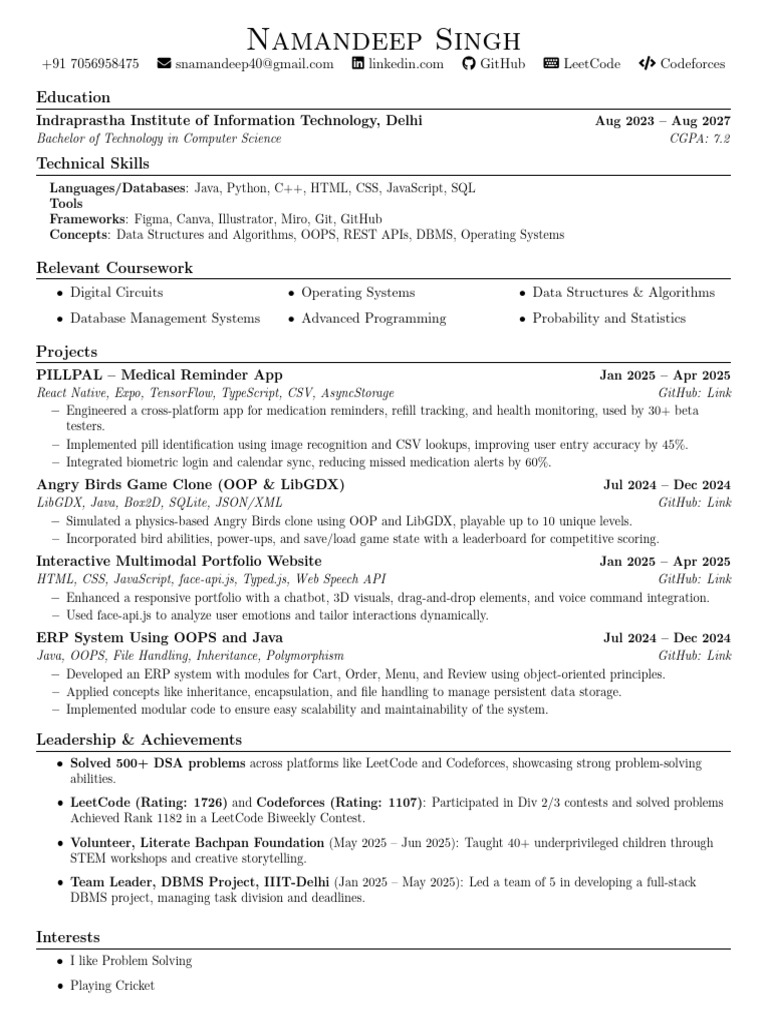Namandeep Singh's Tech Portfolio | PDF | Databases | Computing