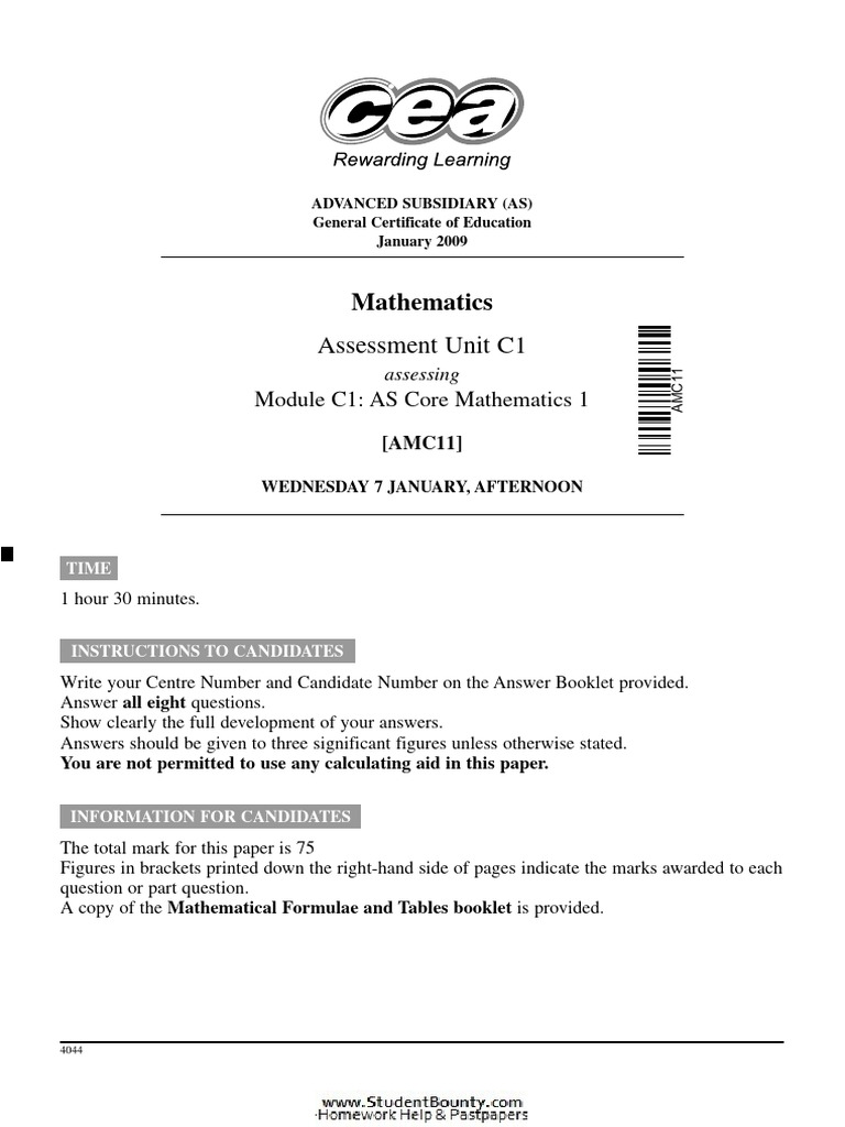 AS Mathematics Exam Paper January 2009 | PDF | Equations | Mathematical ...
