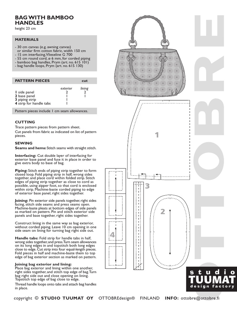 DIY Bamboo Handle Bag Pattern | PDF | Seam (Sewing) | Sewing