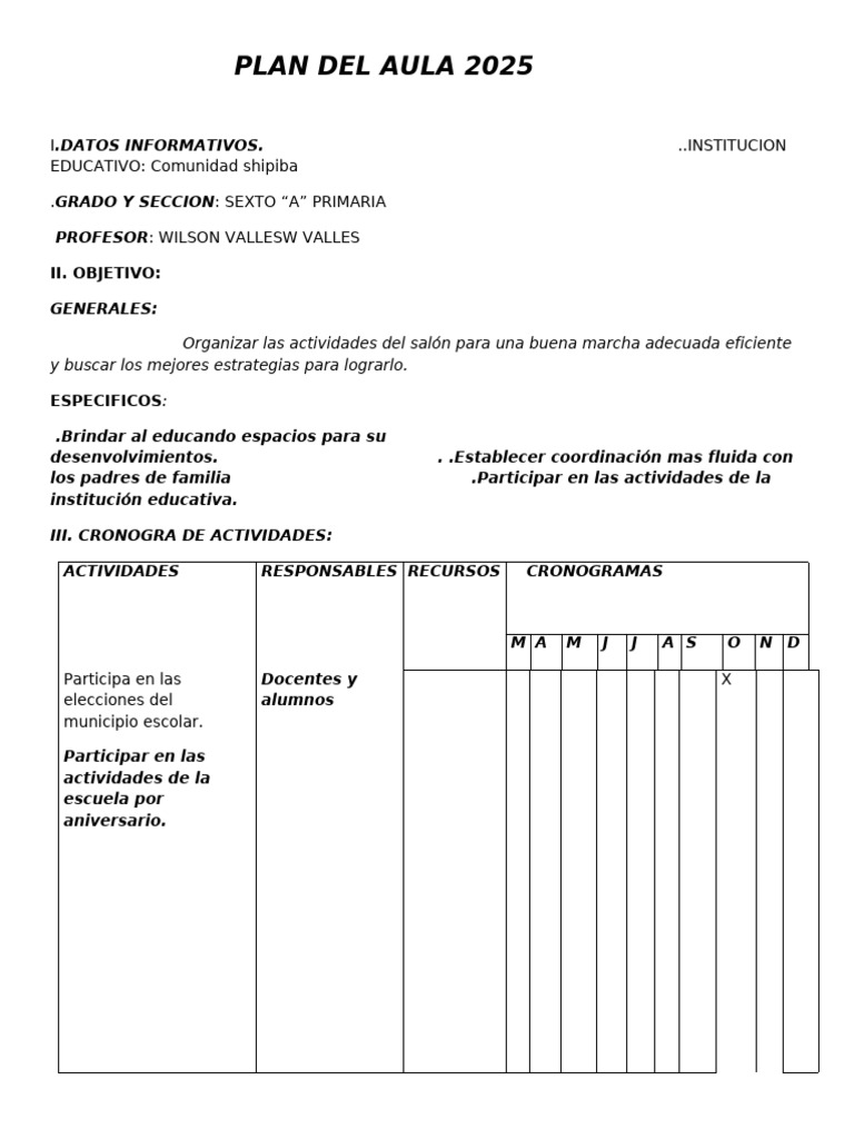 Plan de Aula 2025 para Sexto Primaria | PDF