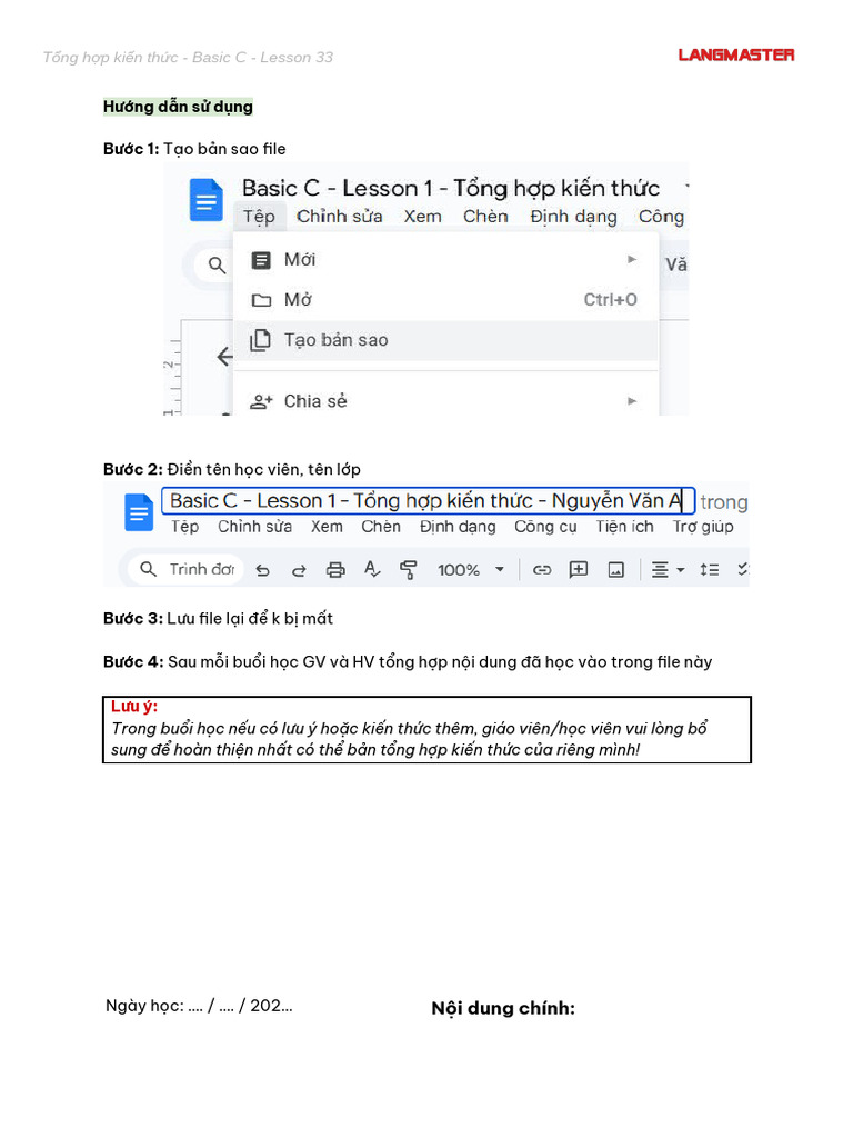 Basic C - Lesson 33 - Tổng Hợp Kiến Thức | PDF