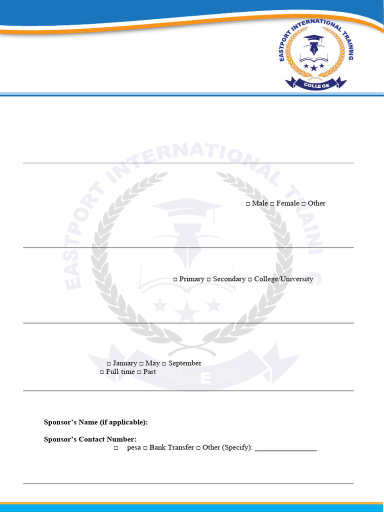 Eastport Training College Admission Form | PDF