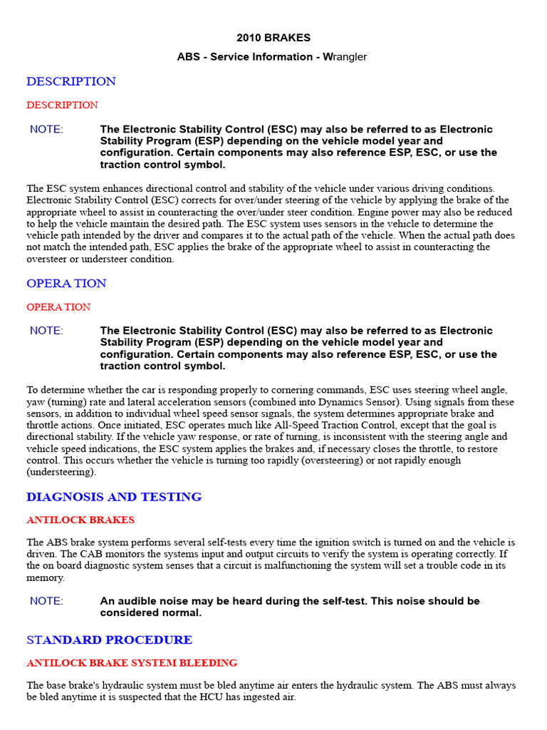 2010 Wrangler ABS and ESC Guide | PDF | Airbag | Anti Lock Braking System