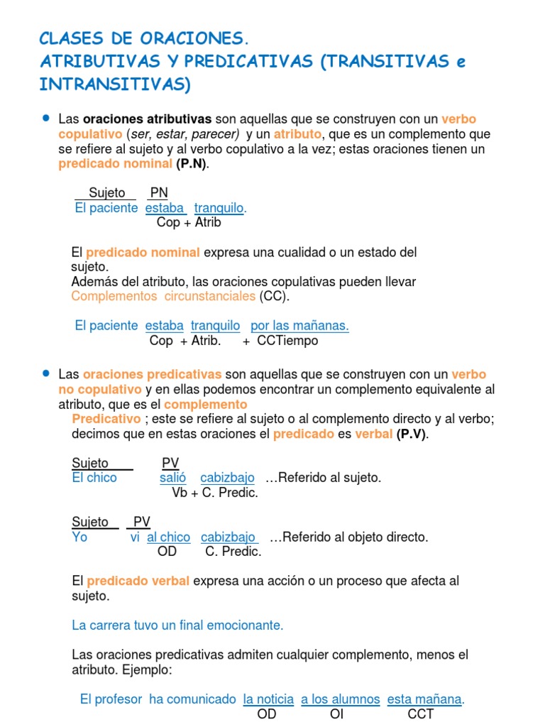 Oraciones Atributivas y Predicativas | PDF | Verbo | Predicado (Gramática)