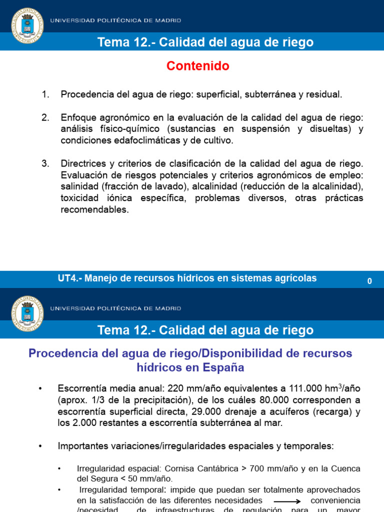 Calidad del Agua de Riego Agrícola | PDF | Riego | Agua