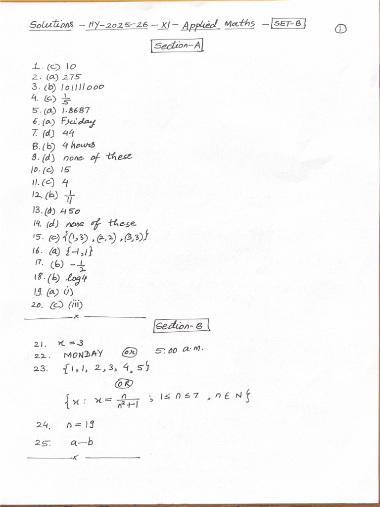 Solutions HY 25 Applied Maths SET B | PDF