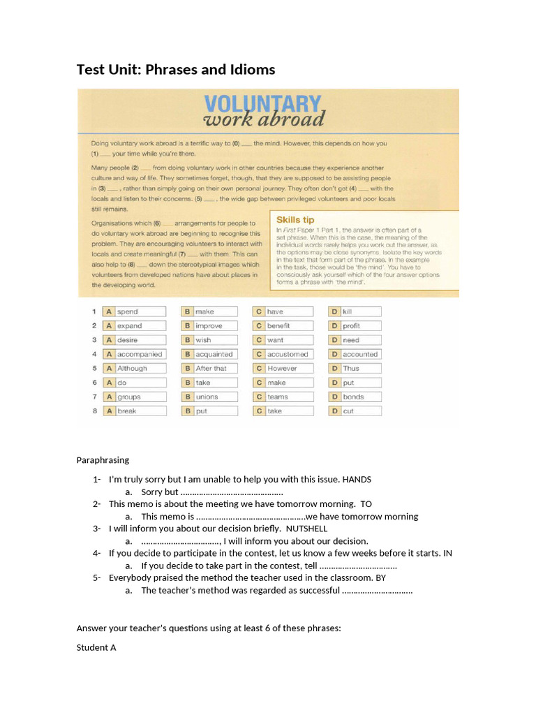 Test Unit Phrases and Idioms | PDF