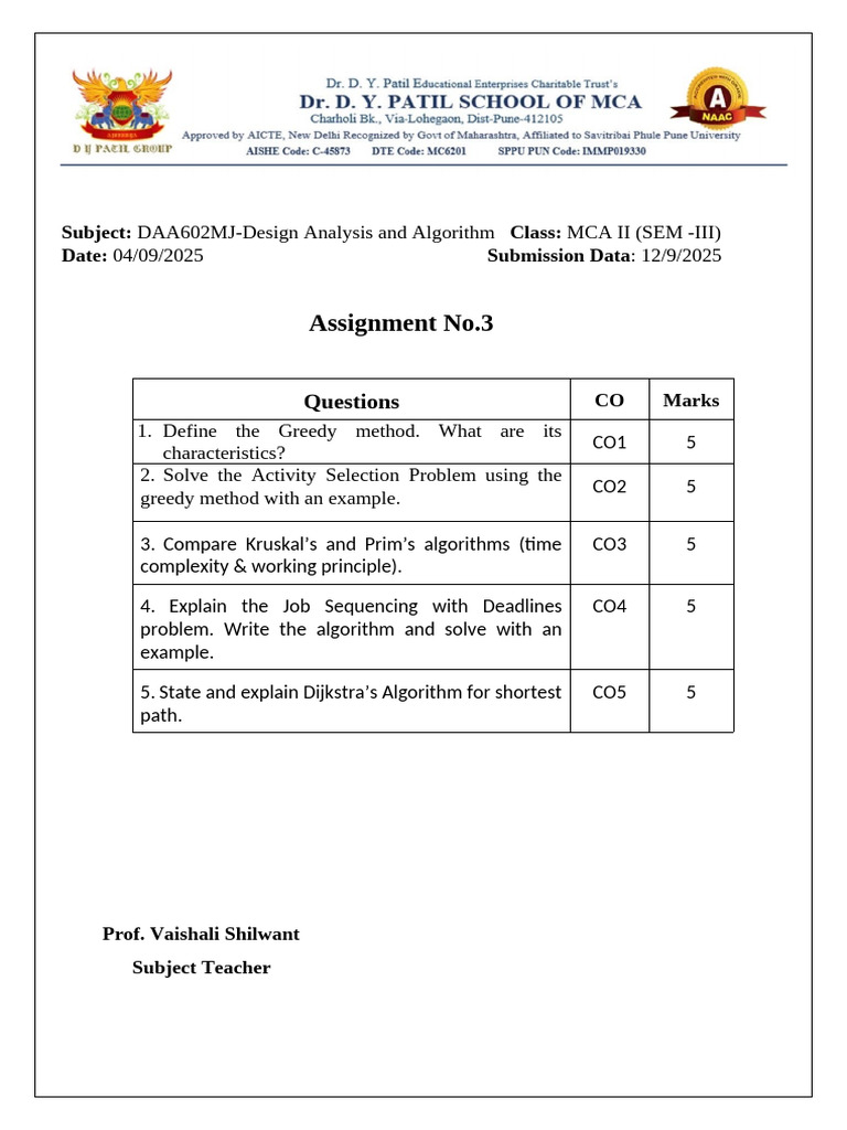 Assignment No.3(DAA) | PDF
