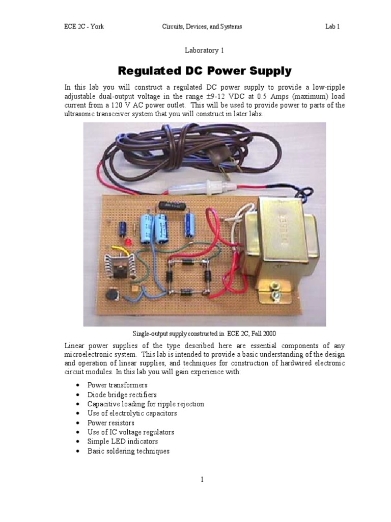 Regulated DC Power Supply Lab Assignment | PDF | Rectifier | Capacitor