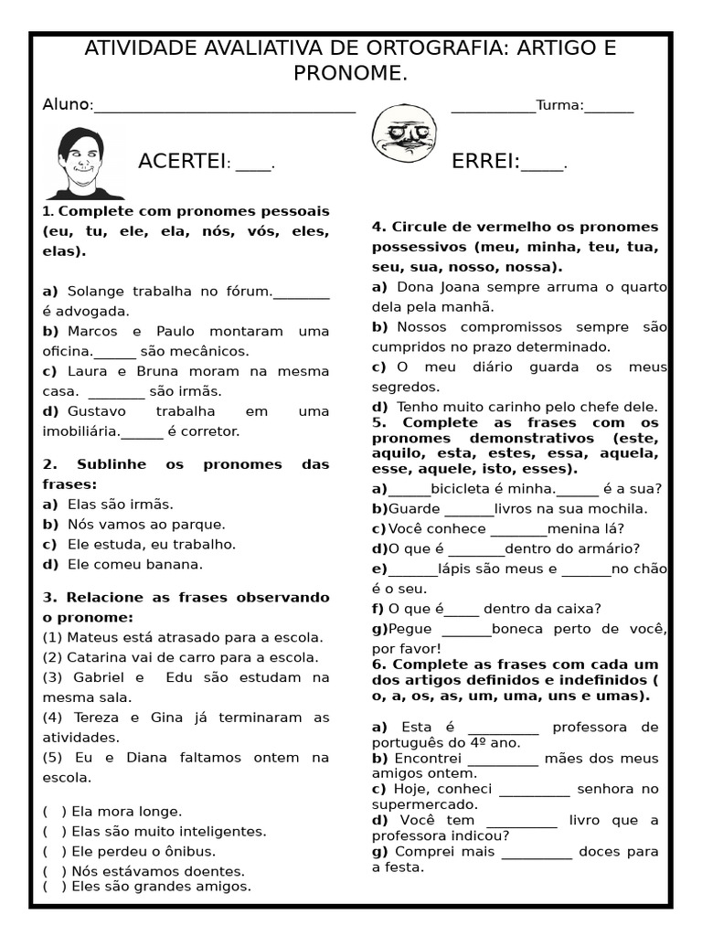 Atividade Artigo e Pronome | PDF | Pronome, image size:768x1024