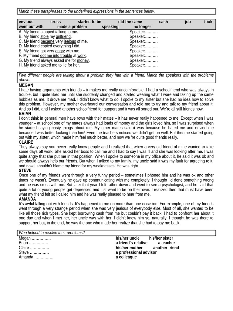 Friend Conflict Resolution Scenarios | PDF
