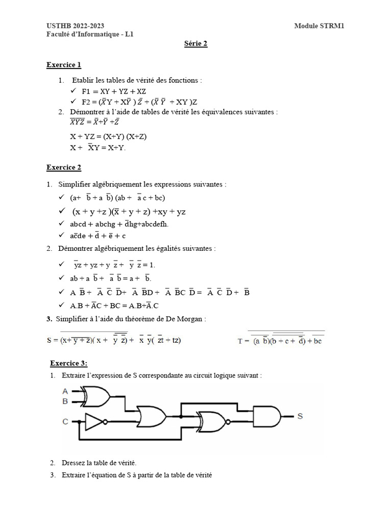 Tables de vérité et simplifications logiques | PDF | Logique | Algèbre ...