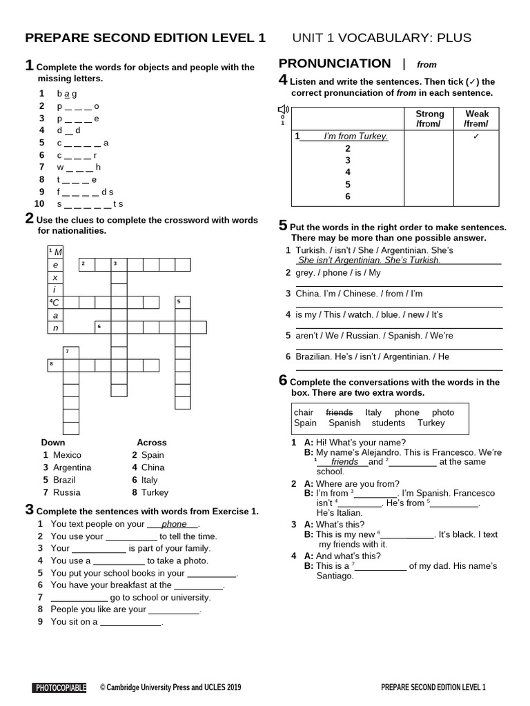 Vocabulary Exercises for Level 1 Students | PDF | Languages | Foreign ...