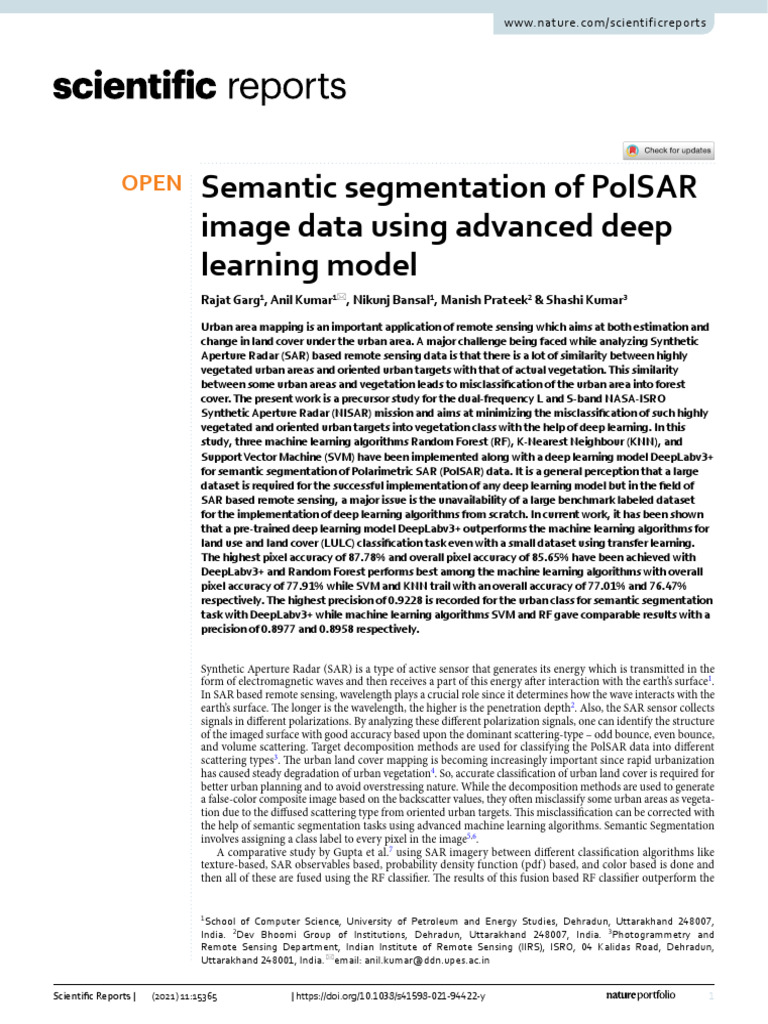 PolSAR Image Segmentation with Deep Learning | PDF | Deep Learning ...